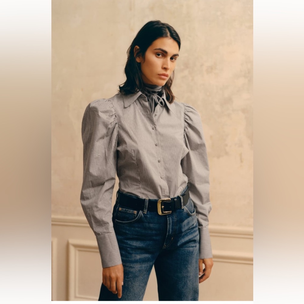 Zara NWT Gingham puff long sleeves shirt  XS